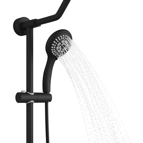 PULSE ShowerSpas Kauai III Matte Black Rain Shower Head with Handheld Spray - 2.5 GPM, 8" Showerhead, 5-Function HandShower, Adjustable Slide Bar - Shower Heads with Handheld Spray Combo - size: 2.5 Gallon Per Minute, style: Matte Black