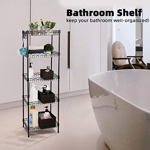 Storage Shelves, 5-Tier Wire Shelving Unit with Baskets Storage Rack Corner Shelf Shelving Adjustable Storage Shelf, 11.8" D x 15.7" W x 63" H, Black