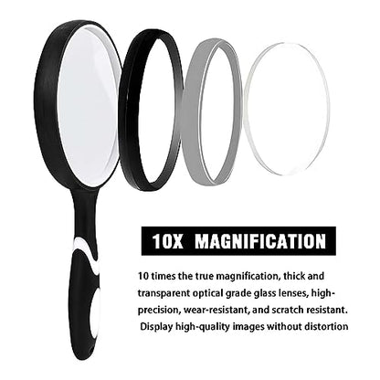Large Magnifying Glass, 10X Magnifying Glasses for Reading Hobbies Applied to Science Books Hobby Observation Premium Soft Hand Shank Magnifier for Seniors - color: White