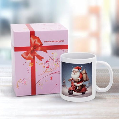 11oz White Ceramic Coffee Mug Funny Santa Claus on Scooter Tea Cup Microwave & Dishwasher Safe, Lead-Free for Home Office Daily Use & Gifting - color: santa claus on scooter