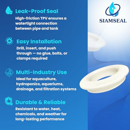2 inch Hydroseal flexible tank adapter TPV Bulkhead Fitting Tank Wall Connector for IBC Tote/Drum, Aquaculture & Hydroponic Tanks, Water Filtration, Irrigation & Drainage water tank adapter - size: 2 inches-6Pcs