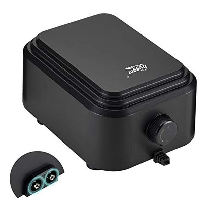 hygger Quiet <30dB Aquarium Air Pump, Adjustable Low Decibel Oxygen Fish Tank Pump 2 Air Outlets Ultra Silent Powerful Aerator Pump with Accessories Max 80GPH/160GPH/255GPH(10W, Up to 600Gallon) - size: 10W, Up to 600Gallon