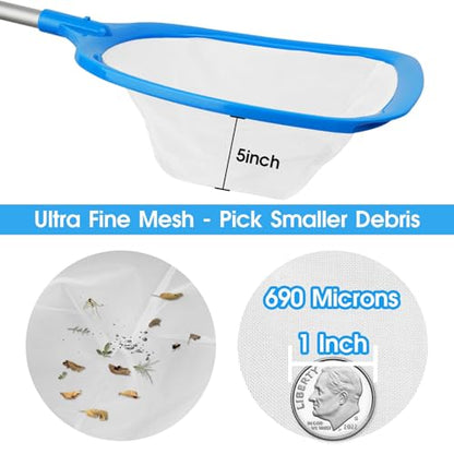 Hot Tub Skimmer Spa Net with 12'' Aluminum Pole Ultra Fine Mesh Net Handy Leaf Skimmer for Small Above Ground Pools Pick Up Fine Debris Lightweight Net