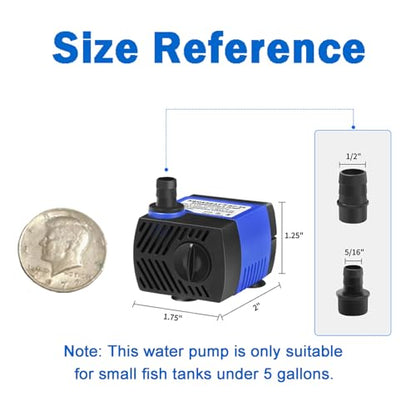 AQUANEAT Small Fountain Pump, 80 GPH Submersible Water Pump for Aquarium Fish Tank, Outdoor Water Fountain, Hydroponics, Pond Filter Pump