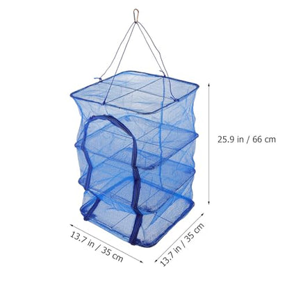 BESPORTBLE Mesh Food Drying Rack Folding Fish Drying Net 4-Layer Hanging Dryer Collapsible Dry Net with Zippers for Shrimp Fish Fruit Vegetables (66X35X35Cm)