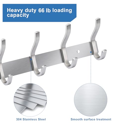 2 Pack Coat Rack Wall Mount, 12 Inch Wall Hooks with 4 Hooks, Silver - color: Silver, size: 4 Hooks 2 Pieces