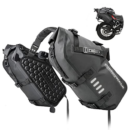 Rhinowalk Motorcycle Saddlebags 28L(14L*2) Waterproof Motorbike Side Bags, Travel Luggage Panniers with Shoulder Strap for Adventure & Sport Motorcycle Racks, 1 Pair - size: 28L Black