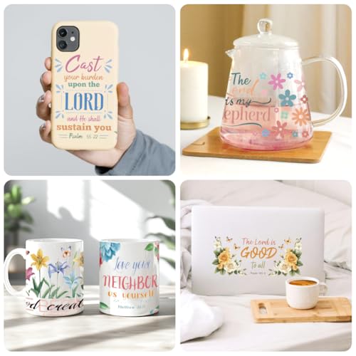 UV DTF Cup Wraps Transfer Stickers Bible and Flowers Pattern, 10 Sheets Waterproof Custom Vinyl Transfer Sticker 16oz Coffee Glass Cup Tumbler Bottle Mug Decals for Men Women - style: Bible and Flowers