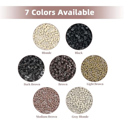 1200Pcs 4mm Silicone Lined Micro Ring Beads for Hair Extensions 5Colors Apply (1200Pcs Light Brown)