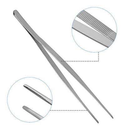 Adecco LLC Stainless Steel Tongs tweezer with precision serrated tips for surgical & sea food (10") - size: 10"