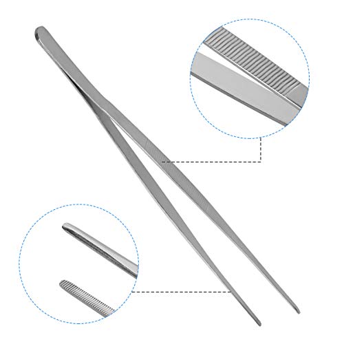 Kitchen tweezer Stainless Steel, 8inch Long tweezer with Precision Serrated Tips for Cooking Pincette for Sea food, Bar Tweezer - size: 8"