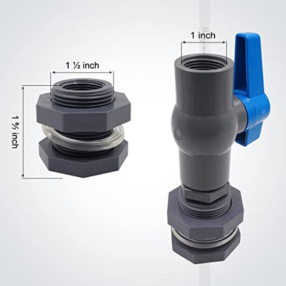 rain Barrel Spigot 1 inch PVC Bulkhead Adapter 1" I.D. Female Thread Blue Switch Valve Garden kit, for 5/2.5/50/55/100 Gallon Water Tank rainwater stock - color: 1 inch valve-1FT Blue