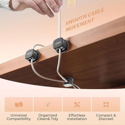 12 Pack Rotatable Spring Cable Clips, Adhesive Cord Organizer for Charging Cords, Phone Charging Clips, Laptop, Nightstand & Desk Cable Management for Home & Office Use (Black)