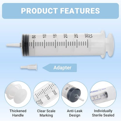 5Pack 300ml Syringe, Large Syringe for Thick Liquids with Tip Adapter, for Feeding Pets, Liquid Refilling, Drawing, Scientific Labs, Oil Transfer, Plant Watering & Refilling - style: 300 ML