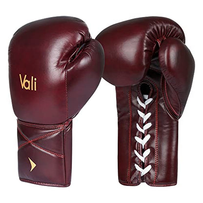 Vali Lancer Leather Lace Up Boxing & MMA Gloves for Pros Sparring - color: Red, size: 16OZ