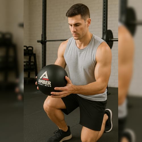 Amber Fight Gear Leather Medicine Ball for Strength & Conditioning, Plyometric & Core Training, Cardio Workouts for Muscle Building, Squats, Lunges, Partner Training, 12lb