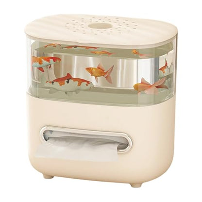 Tissue Box Holder,Fish Tank with Feeding Hole,2 in 1 Decorative Tissue Box Covers - for Living Room Bedroom Kitchen Office Apartment Restaurant Hotel Farmhouse Indoor Desk Table Shelf