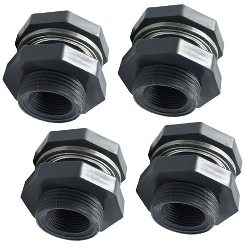 4pcs NPT3/4 PVC Bulkhead Fitting, 3/4 Inch Plastic Water Tank Connector Threaded Thru-Bulk Pipe Fittings for Rain Barrels, Aquariums, Bucket Hose Adapter, Ponds, Pools - color: 4pcs, size: 3/4 Inch