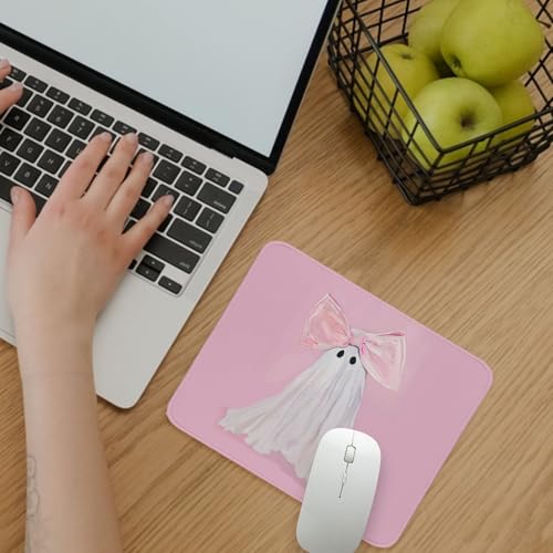 Pink Bows Ghost Small Mouse Pad，Cute Halloween Gaming Mouse Pad，Non-Slip Rubber Base Washable for Home Computer Laptop for Women Girls Holiday Desk Office 8.25x10 in - color: Pink Bows Ghost