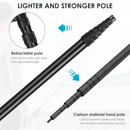 THKFISH Carbon Fiber Fishing Net - Long Handle, Portable Telescopic Landing Net - 27 to 157.5 Inch - Aluminum Mesh Frame Rubber Coated - size: 157.5” Telescopic Handle/19.7” Hoop Size