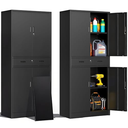71" H Tall Metal Storage Cabinet with Drawer, Metal Garage Storage Cabinet with Lock and 2 Adjustable Shelves for Home, Office, Garage, Warehouse Organize, Black - color: Black, size: 71" H-1 Drawer