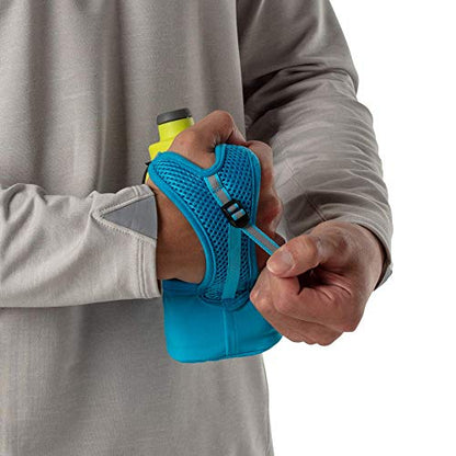 Nathan Running Handheld Water Bottle Adjustable No-Grip Quick Squeeze Lite Hand Strap. Reflective Hydration - color: Finish Lime / Blue Me Away, style: 12oz