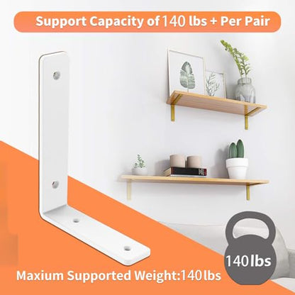 White Shelf Brackets 6 Inch, Rustic Iron L Shelf Bracket,Heavy Duty Industrial Shelf Bracket,White Metal L Brackets for Shelves Support DIY, 6 Pack