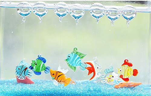 Color Bubble Fish Miniature Hand Blown Tropical Fish Figurine Art Glass Sea Animals,Set of 6 for Small and Medium Fish Tanks (B)