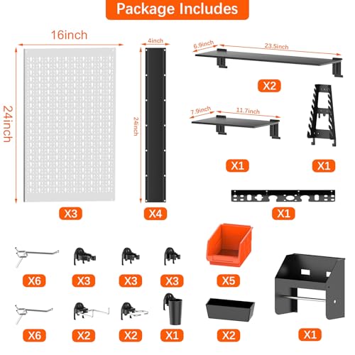 TORACK Pegboard Wall Organizer Kit 48x24 in, Garage Metal Tool Pegboard - color: Grey