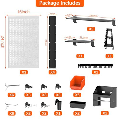 TORACK Pegboard Wall Organizer Kit 48x24 in, Garage Metal Tool Pegboard - color: Grey