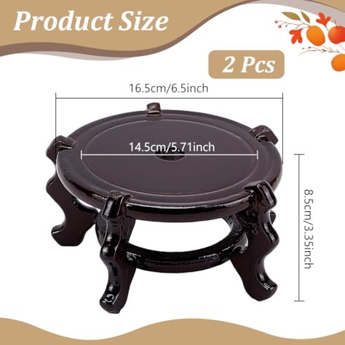 2 Pcs Wooden Plant Stands Indoor, 6.5" Diameter Chinese Oriental Decorative Sturdy Plant Stand for Vases, Planters Mini Fish Tanks (Brown) - size: 6.5 Inch