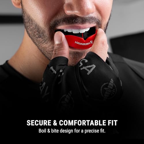 Hayabusa Combat Sports Mouth Guard Youth, Kids and Adult Sizes Comes with Case - Red/Black, Adult - color: Red/Black, size: Adult