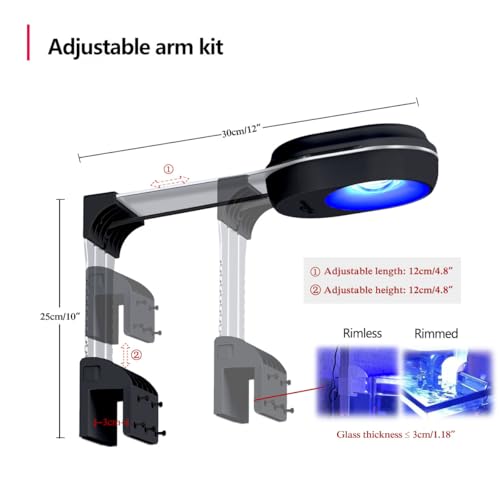 RL60 Aquarium LED Reef Light 60W, Smart-APP Control Full Spectrum Marine LED for Saltwater Coral Fish Tanks (Black RL60 Arm Kit)