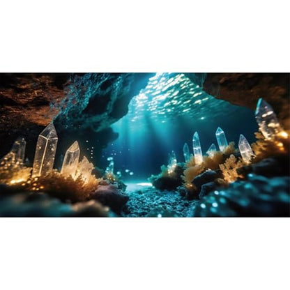 AWERT 48x18 inches Fantasy Garden Aquarium Background Under The Sea Background Sunshine Underwater Bubble Coral Rock Crystal Climbing Pet Background Decoration - size: 48x18in/120x45cm