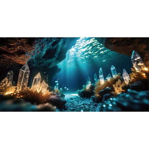 AWERT 60x24 inches Fantasy Garden Aquarium Background Under The Sea Background Sunshine Underwater Bubble Coral Rock Crystal Climbing Pet Background Decoration - size: 60x24in/150x60cm