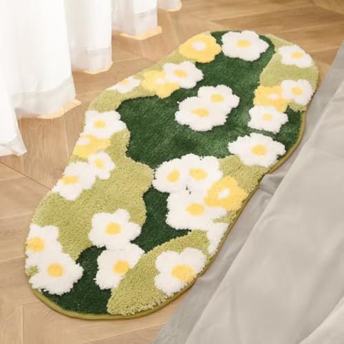 Moss Forest Bathroom Rug, Cute Cozy Green Plant Tufted Mat, Ultra Soft Microfiber, TPR Holder Backing, Absorbent Machine Washable, for Sink Bar, Shower and Bedroom, 19.7" x 31.5", Bellis - color: Bellis