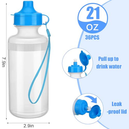 Zubebe 36 Pcs Sports Water Bottles Squeeze Bulk 21 oz | Reusable Plastic Water Bottles with Carry Strap, Back to School Supplies Summer Team Gifts for Students Travel Hiking Cycling - color: Bright Color