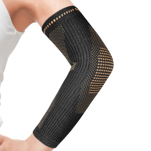 Copper Elbow Compression Sleeve, Extends to Forearm, Snug Fit, Small | Copper Infused, Extended Coverage, Tennis Elbow Brace, Weightlifting, Tendonitis, Golfers Elbow Pain Relief - size: Small