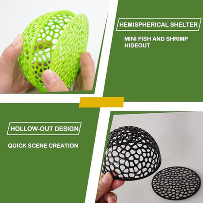 4 PCS Shrimp Dome Hide, Betta Fish Hideout Fish Tank Porous Cave Shelter, Aquarium Decor for Small Fish, Guppy, Shrimp Hiding & Resting (Black, White, Green)