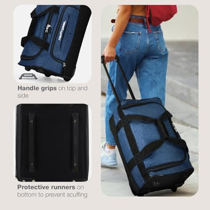 Pacific Gear Duffel Bag with Rolling Wheels - color: Navy, size: 21 inch