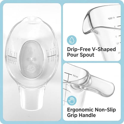 2 Pcs 2 Ounce Small Measuring Cups with V-Shaped Spout, 60ml Clear Mini Measuring Cup with tsp/Tbsp/oz/ml Markings, Clear Easy-Read Markings Scale for Kitchen, DIY Mixing, Beauty Mixings