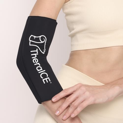 TheraICE Elbow Ice Pack Wrap, Tennis Elbow Compression Sleeve, Women & Men | Reusable Gel Cold Compression Therapy Soothes Golfers Elbow, Tendonitis and Cubital Tunnel , Flexible Slip-On Sleeve - color: Black, size: Large/X-Large