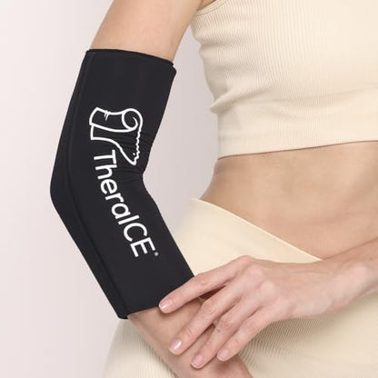 TheraICE Elbow Ice Pack Wrap, Tennis Elbow Compression Sleeve, Women & Men | Reusable Gel Cold Compression Therapy Soothes Golfers Elbow, Tendonitis and Cubital Tunnel , Flexible Slip-On Sleeve - color: Black, size: Large/X-Large