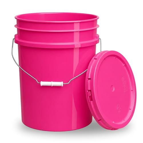 5 Gallon Bucket - Food Grade Bucket with Airtight Gasketed Tear Strip Lid, BPA-Free, Heavy-Duty 90 Mil HDPE Plastic Pail, Bulk Storage, Durable Container, Made in USA - Pink, 6 Packs - color: Pink, size: 6 Packs