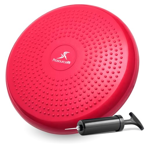 ProsourceFit Core Balance Disc Trainer, 14” Diameter with Pump for Improving Posture, Fitness, Stability - color: Red