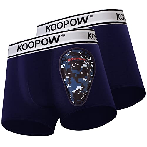 KOOPOW Youth Boys Compression Shorts with Soft Protective Athletic Cup - color: 0204-blue(2-pack), size: X-Small