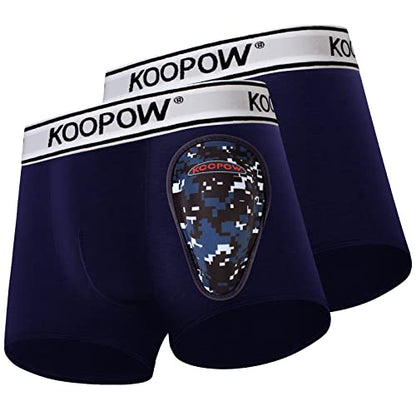 KOOPOW Youth Boys Compression Shorts with Soft Protective Athletic Cup - color: 0204-blue(2-pack), size: X-Small