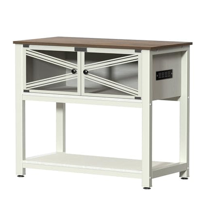 40-50 Gallon Aquarium Stand with Heavy Duty Metal Frame, Fish Tank Stand with Power Outlets, Two Glasses Door Storage Cabinet, Suitable for Turtle Tank, Reptile Tank, White+Brown