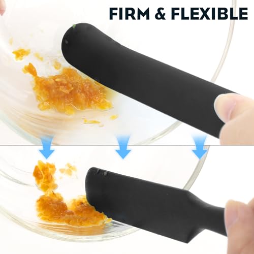 3pcs Silicone Jar Spatulas 10in Long Skinny Heat-Resistant, Narrow Spatula Set for Scraping Peanut Butter, Sourdough, Jam in Small Containers, Blenders & Baking (Black)