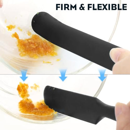 3pcs Silicone Jar Spatulas 10in Long Skinny Heat-Resistant, Narrow Spatula Set for Scraping Peanut Butter, Sourdough, Jam in Small Containers, Blenders & Baking (Black)
